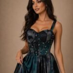 فستان سهرة طويل بتصميم راقي كلوش فاخر بتطريز يدوي