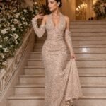 فستان مناسبات بتصميم أنثوي راقي بتطريز أنيق