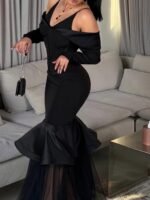 ⁦فستان سهرة طويل بتصميم راقي كلوش فاخر بتطريز أنيق⁩ - الصورة ⁦9⁩