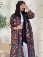⁦جلابية نسائية مطوية مطبوعة طويلة⁩ - الصورة ⁦4⁩