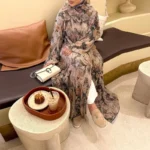 ⁦قفطان نسائي مطبوعة مفتوحة طويلة لرمضان⁩ - الصورة ⁦5⁩