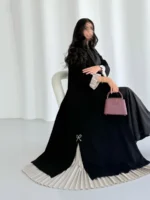 قفطان نسائي بتطريز مطوية طويلة