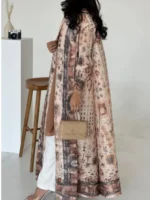 ⁦جلابية نسائية مطوية مطبوعة طويلة⁩ - الصورة ⁦3⁩